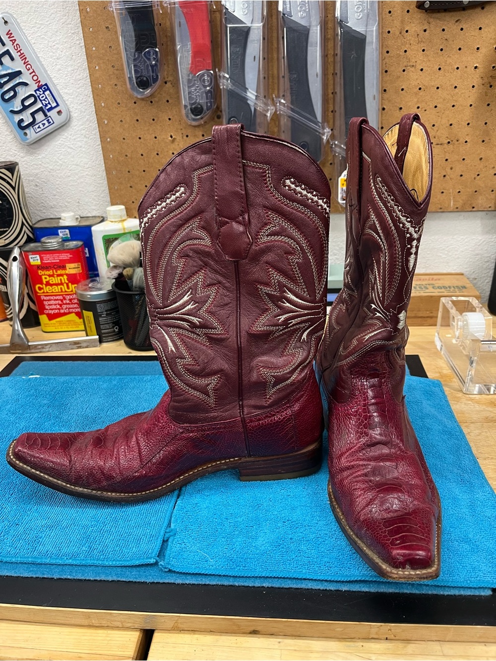 Authentic Los Altos Men's Burgundy ostrich Leather Western Boots